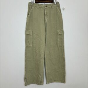 Women's Hi-Rise Wide Leg Cargo Jeans Pants 10 Green‎ 90s Grunge Baggy Goblincore